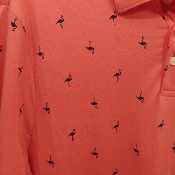 Old Navy Men Peachy Pink Flamingo Printed Jersey Polo - Picture 3 of 4